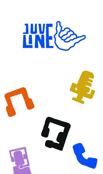 Blue Juveline logo with a shaka hand and colorful call center icons such as headphones, a microphone and a phone