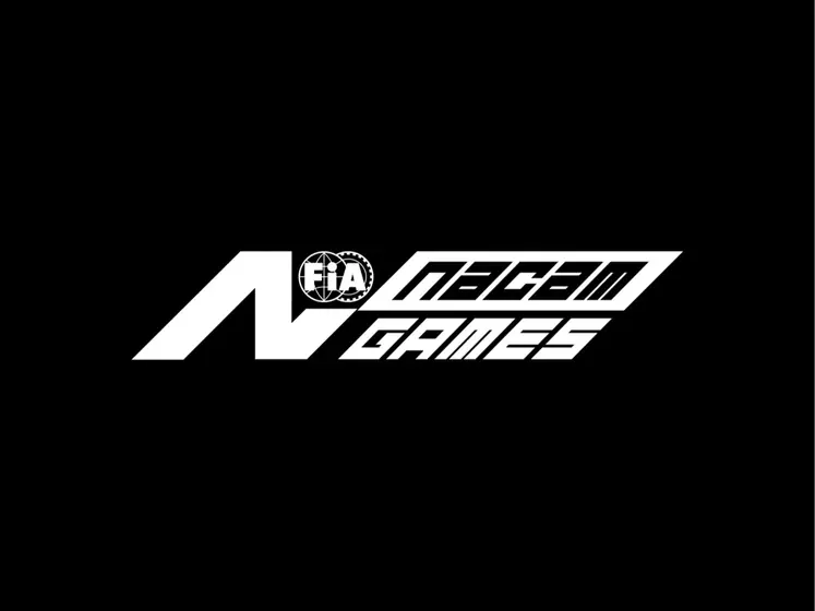 NACAM Games logo in white on a black background, reversed version