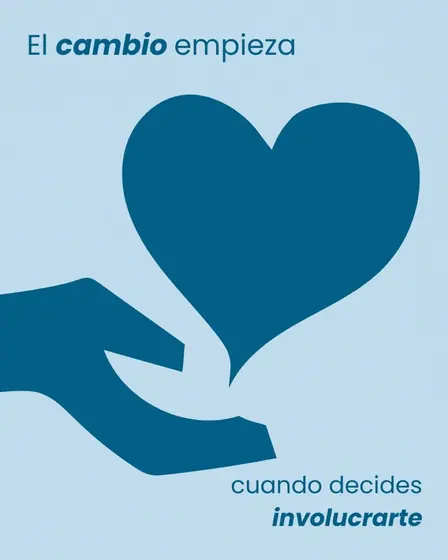 ONAY social post with a blue heart above an open hand and the text Change starts when you decide to get involved