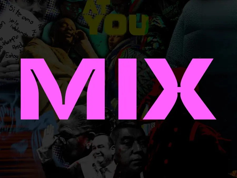 Mix by CBAS, pink title lettering over a dark collage of portraits and handwritten notes
